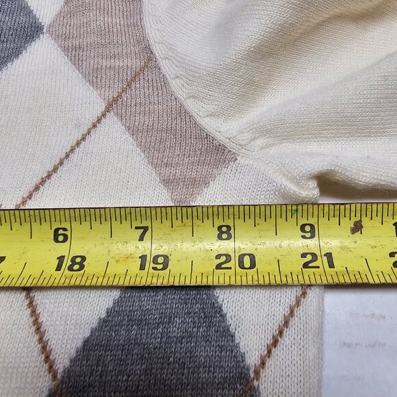 New Roundtree & Yorke Mens Cotton V Neck Sweater Argyle Beige Gray Cream M - Picture 9 of 10